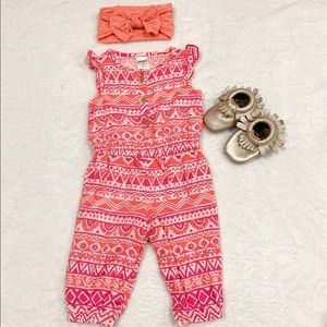 Carter’s Tribal Print Coral & Pink Romper 3 month